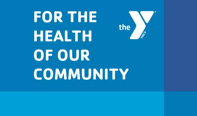 "For the health of our community" white text on a blue background
